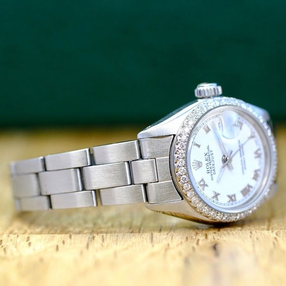 ROLEX DATEJUST WHITE ROMAN DIAL 1.15 CTW DIAMONDS STEEL OYSTER WATCH 26 MM 69174 - Picture 5 of 10
